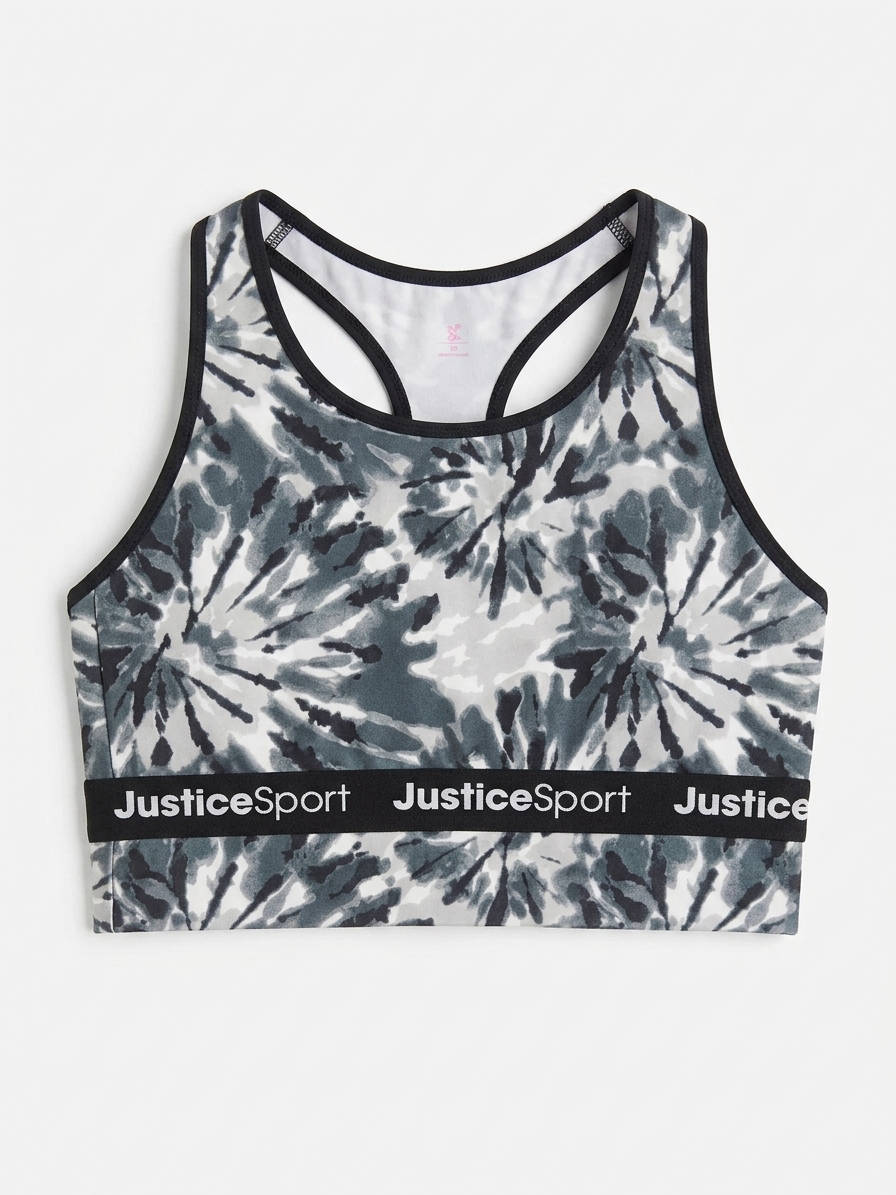 10 نیمتنه ورزشی دخترانه Justice Sport مدل Tie-Dye رنگ زغالی - تصویر 1