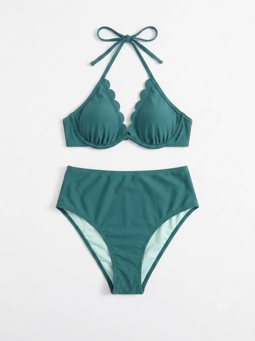 11 بیکینی زنانه Cupshe مدل Scallop Trim Halter - تصویر 1