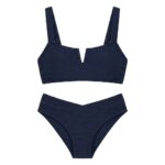 بیکینی دوتکه Cupshe مدل Ribbed V-Neck - رنگ سرمه‌ای (Navy) با پارچه کبریتی