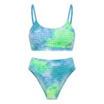 ست بیکینی Cupshe مدل Tie Dye Scoop Neck – سبز، یقه اسکوپ و پایین‌تنه فاق‌بلند