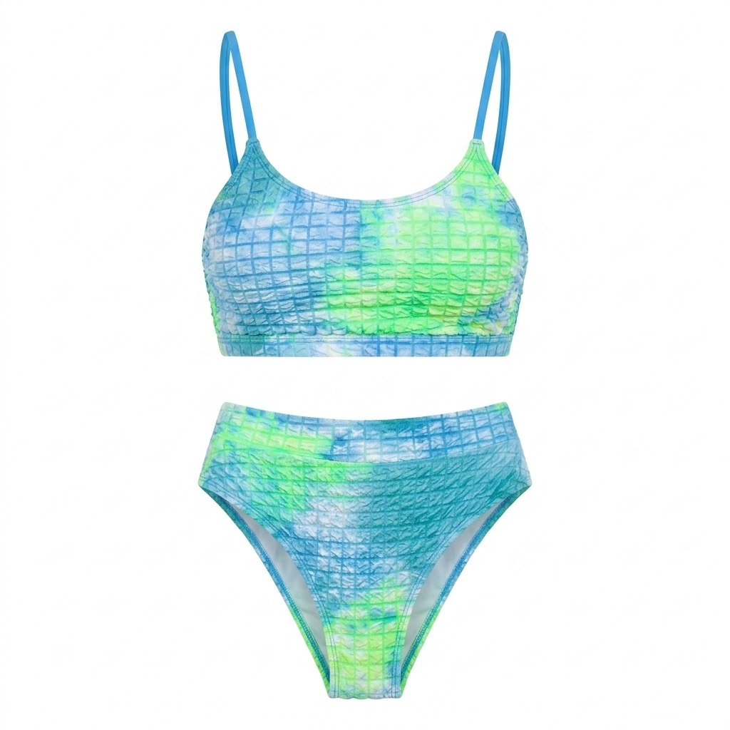 35 ست بیکینی Cupshe مدل Tie Dye Scoop Neck – سبز، یقه اسکوپ و پایینتنه فاقبلند - تصویر 1