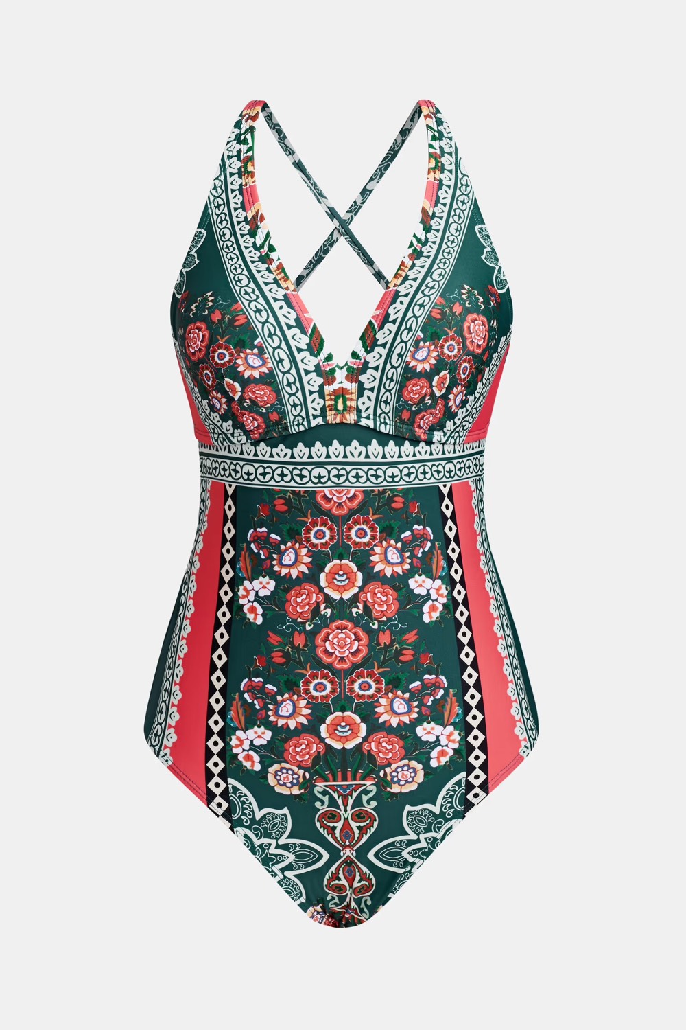 36 مایو یکتکه Cupshe مدل Boho Floral Print Lace-Up – طرح گلدار بوهو با بند بندی پشت و استایل رترو - تصویر 1