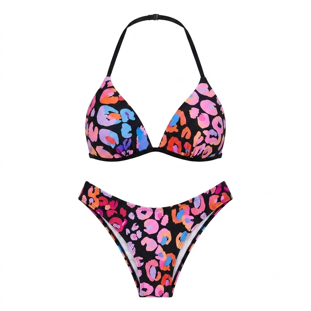 40 ست بیکینی Cupshe مدل Multi-Color Leopard Halterneck – پلنگی چندرنگ، هالترنک و بالاتنه فرمدهنده - تصویر 1