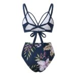 بیکینی دوتکه Cupshe مدل Dark Blue Cutout – سرمه‌ای شیک با یقه V و پایین‌تنه فاق‌بلند چین‌دار - تصویر 2